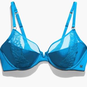 NWT Savage Not Sorry Half-Cup Plunge Bra with Lace Blue Size 42DD